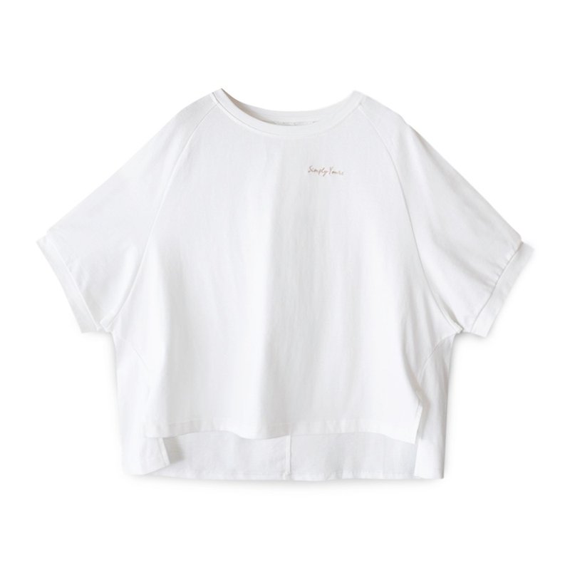 【Simply Yours】刺繡logo針織T 白F - 女 T 恤 - 棉．麻 白色