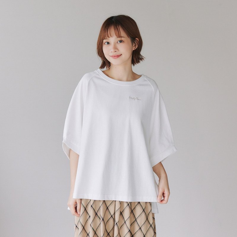 【Simply Yours】刺繡logo針織T 白F - 女 T 恤 - 棉．麻 白色