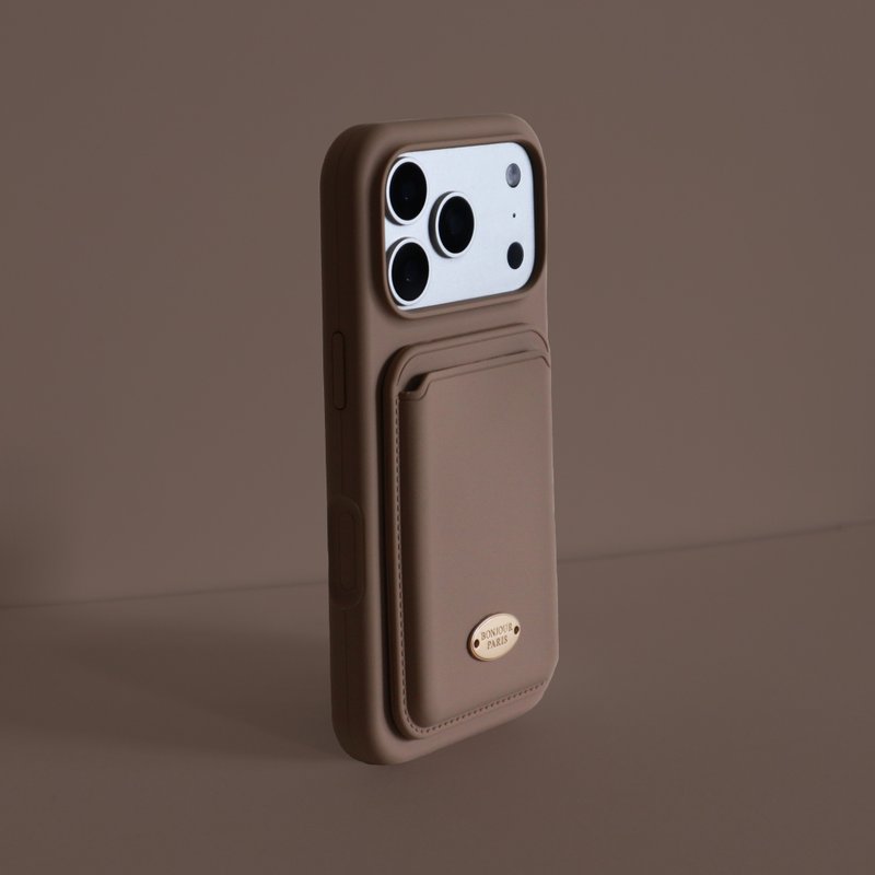 首爾限定(磁吸殼+卡夾)iPhone17.16.15小法國泰迪熊可可手機殼 - 手機殼/手機套 - 塑膠 咖啡色