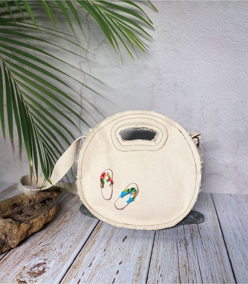 Small Round Tote Bag - Summer Beach Style - Messenger Bags & Sling Bags - Cotton & Hemp White