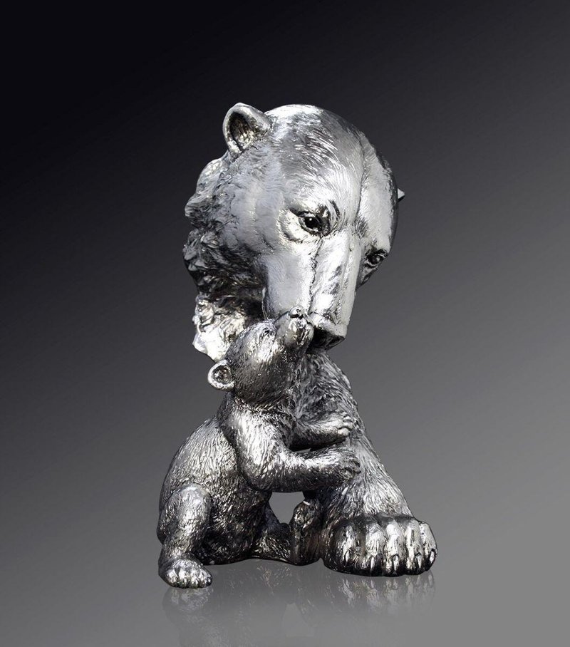 Polar Bear and Cub - Keith Sherwin (Nickel Resin) animal figurine home decor - Items for Display - Resin Silver