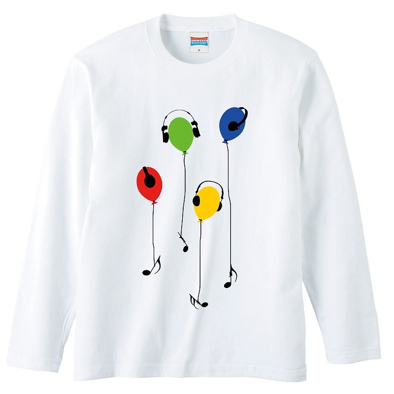 ロングスリーブTシャツ / Music Balloon - 男 T 恤 - 棉．麻 白色