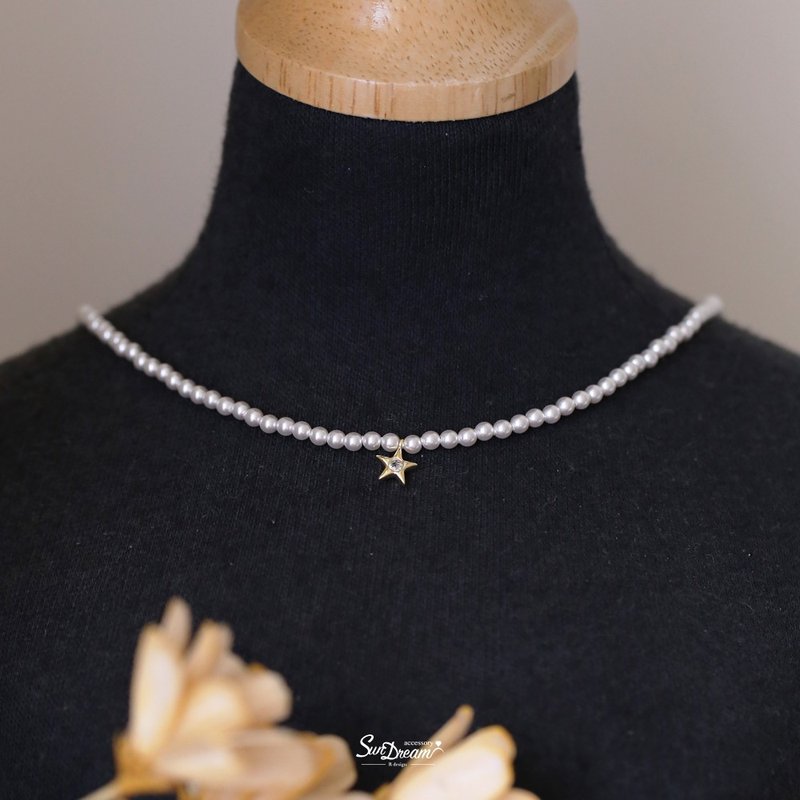 Little Star Pearl Necklace Pearl Necklace Party Necklace Wedding Jewelry Pearl Necklace - Chokers - Copper & Brass White