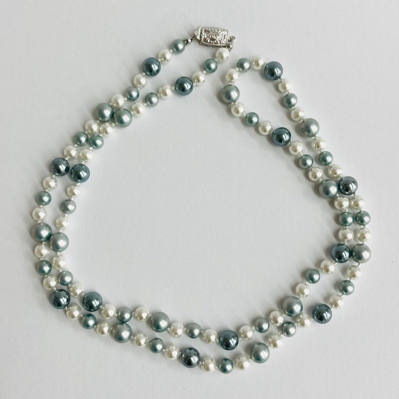 ガラスmixパールオールノットオペラネックレス/6x8mm約80cm/ブルーmix/made in japan - 項鍊 - 玻璃 藍色
