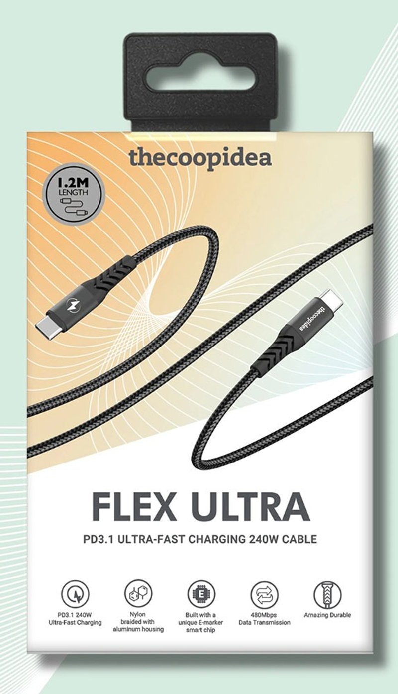 FlexUltra USB Type-C數據綫 高速傳輸240W手機快充電線120厘米 - 行動電源/充電線 - 其他材質 黑色