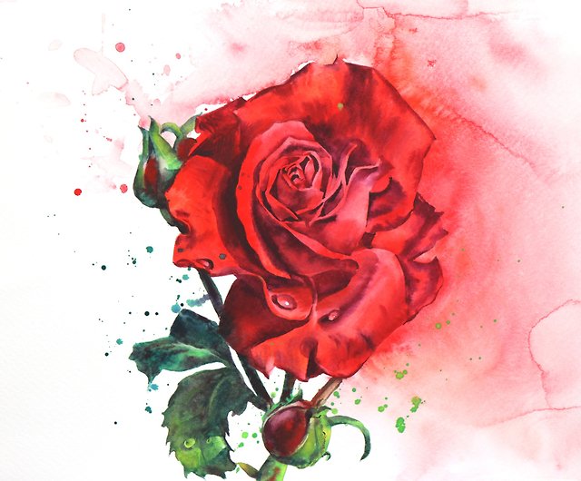 アーティストIrinaZhunaevaによる赤いバラのオリジナル水彩画 ショップ WallArtHome ウォールデコ・壁紙 Pinkoi