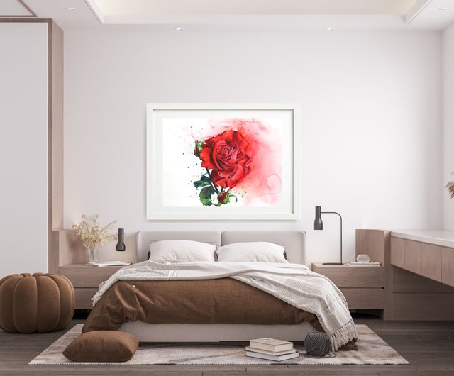 赤い薔薇　水彩画　ホワイト額入り 志村好子「薔薇（ピンク・クリーム）」水彩画（絵寸250×330・額