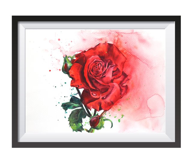 Red deals Rose Original Watercolor Painting