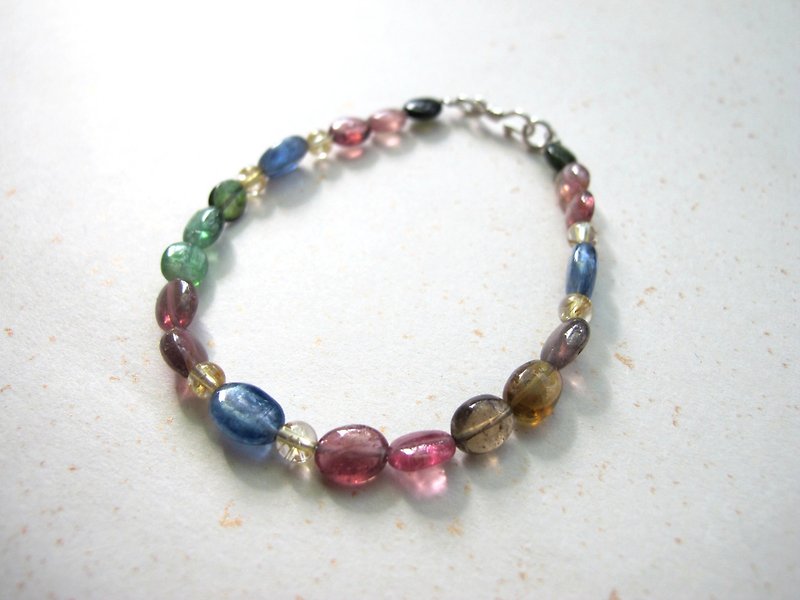 [Bubble Rainbow] multicolor tourmaline x kyanite x titanium crystal x 925 silver - hand-made natural stone series - Bracelets - Gemstone Multicolor