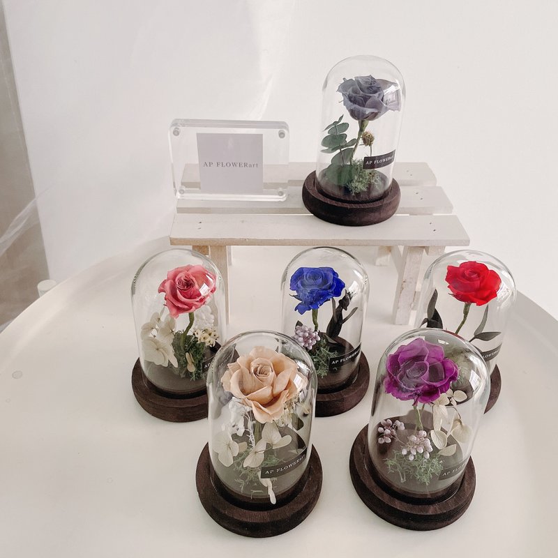 咖啡色仿古底座/小王子永生玫瑰/客製文字小卡 - 乾燥花/永生花 - 植物．花 多色