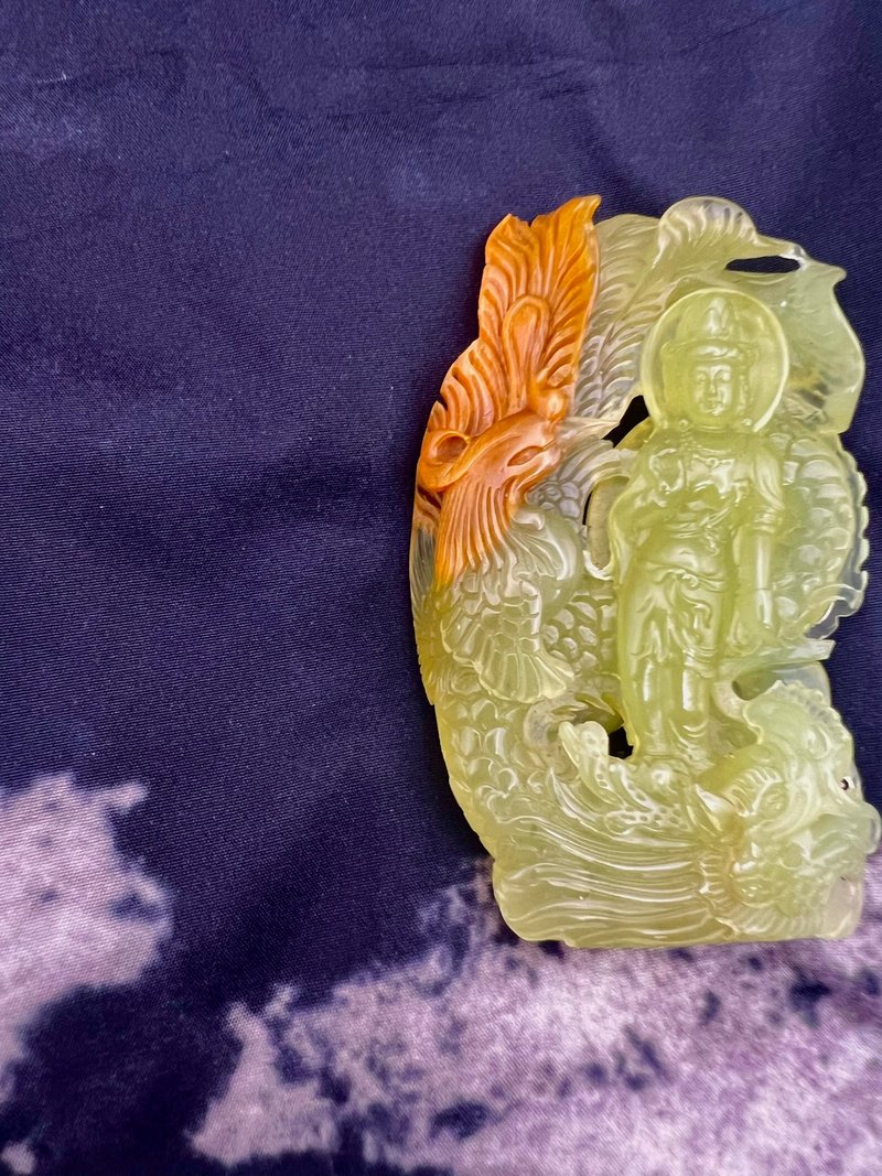 高品天然花玉龍鳳觀音菩薩擺件/可站立/珍藏 - 裝飾/擺設  - 玉石 綠色