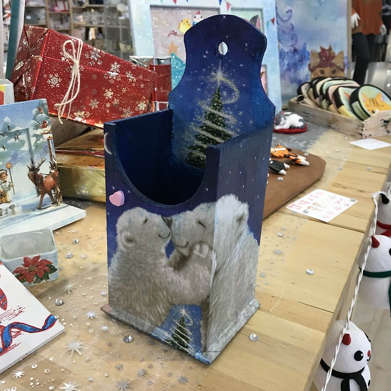 Christmas limited】 polar bear Christmas storage box (hanging) - Items for Display - Wood Blue