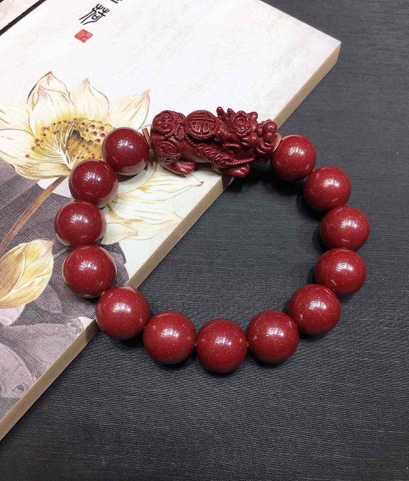 Natural raw ore cinnabar purple gold sand 14MM brave bracelet domineering male and female models cinnabar amount of more than 93% - Bracelets - Gemstone 