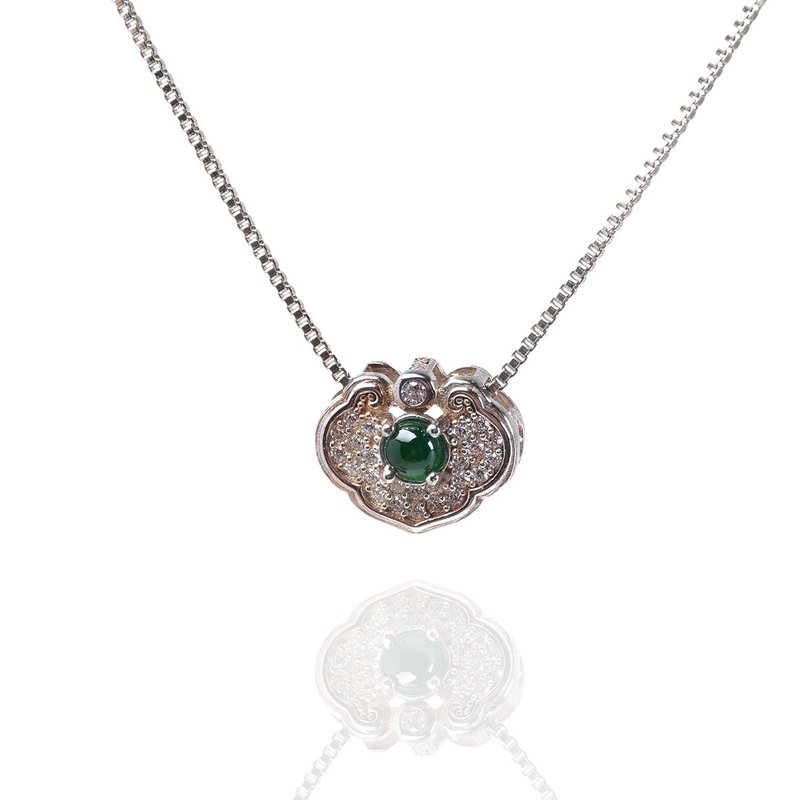 [A wishful life] Bingzhong Laokeng green jade egg-faced wishful necklace 925 sterling silver | Natural grade A jadeite - สร้อยคอ - หยก สีเขียว