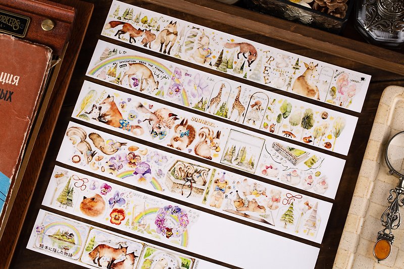 Small Animal PET Washi Tape Made in Taiwan 10m Roll (Illustrator: Under the Tree) - Washi Tape - Paper Multicolor