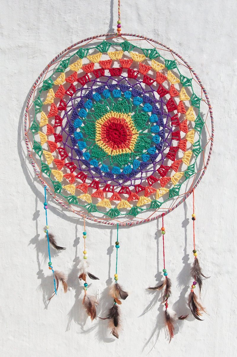 A super limited edition hand-woven cotton rainbow colors Dreamcatcher Charm - colorful style lace dyed color line segment 39.5 cm (oversized) - ของวางตกแต่ง - ผ้าฝ้าย/ผ้าลินิน หลากหลายสี
