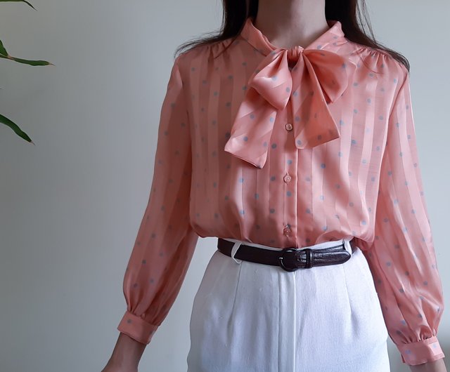 pink sheer polka dot blouse