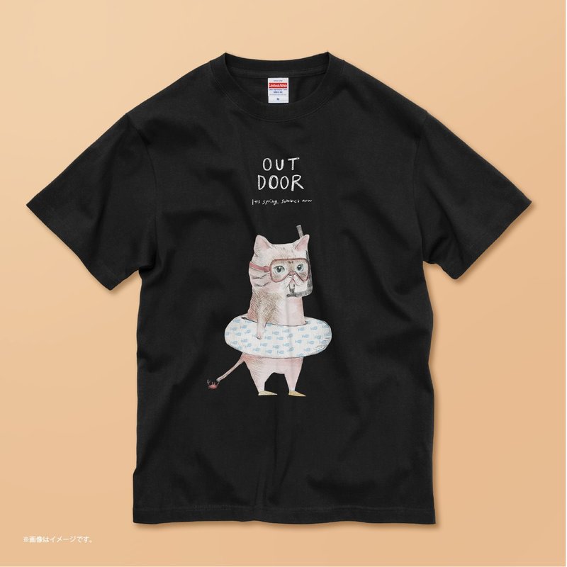 Outdoor_cat/cotton t-shirt - เสื้อยืดผู้หญิง - ผ้าฝ้าย/ผ้าลินิน ขาว