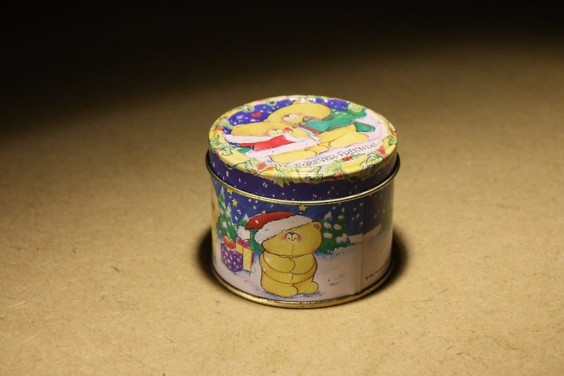 Purchased from the Netherlands in the late 20th century, the old British-made round Christmas bear pattern tinplate cans - กล่องเก็บของ - โลหะ สีน้ำเงิน