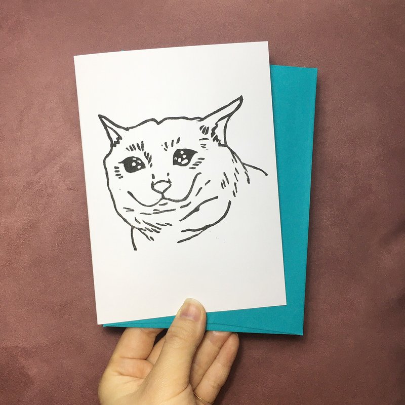 Hand-printed card - Sad Cat Meme - 卡片/明信片 - 紙 