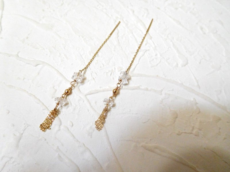 純14K金天然珍珠k金球流蘇耳線預定款 - 耳環/耳夾/耳骨夾 - 其他材質 金色