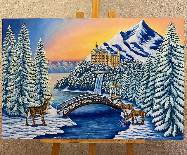 冬休み、オリジナルの油絵、キャンバスに油彩 - ショップ Anastasia