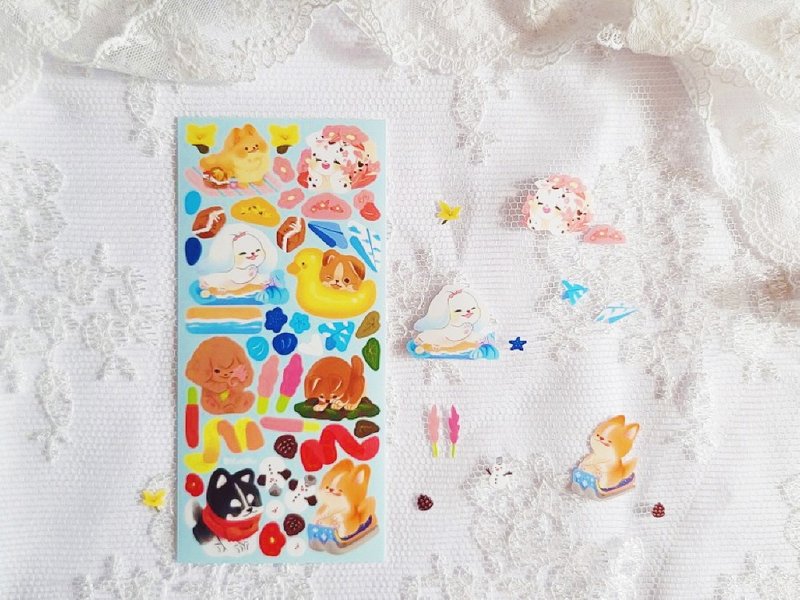 four seasons of dogs - cute animal seal sticker (hirin) - 貼紙 - 紙 多色