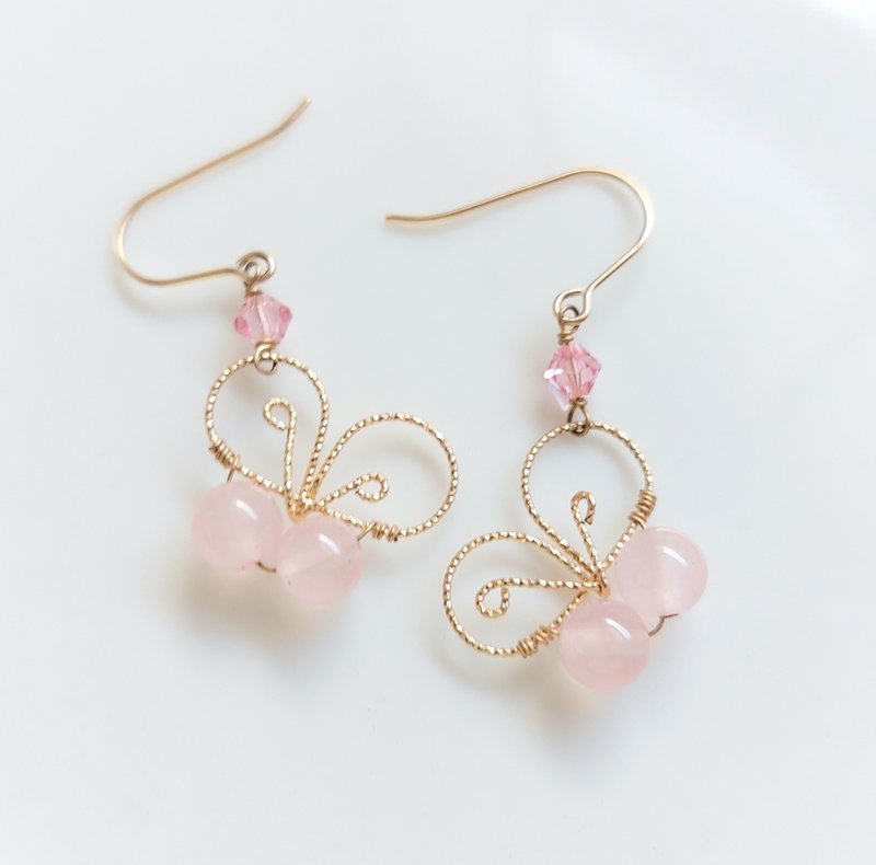 14kgf美國注金 粉晶耳環 | 手作客製 手鍊 項鍊 耳飾 飾品 - 耳環/耳夾/耳骨夾 - 水晶 