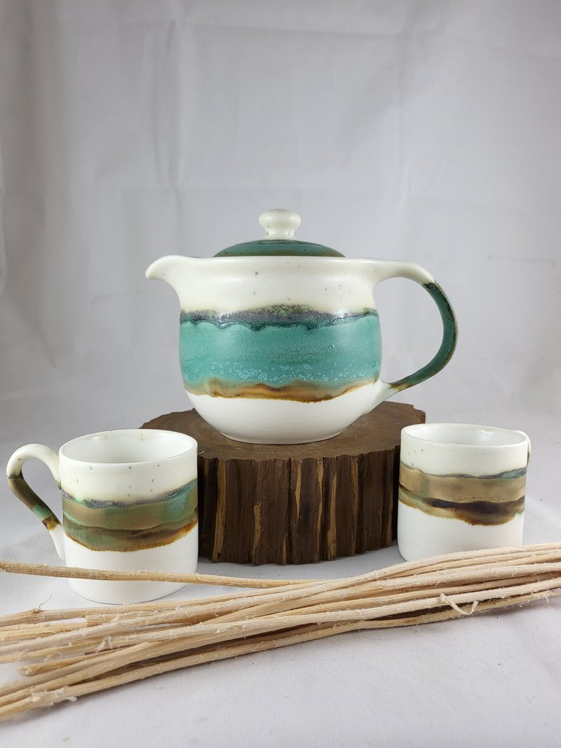湖光山色窯變釉茶具組 - 茶壺/茶杯/茶具 - 瓷 白色
