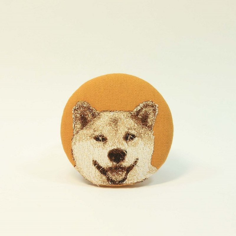 刺繡ビッグピン02-柴犬 - ブローチ - コットン・麻 イエロー