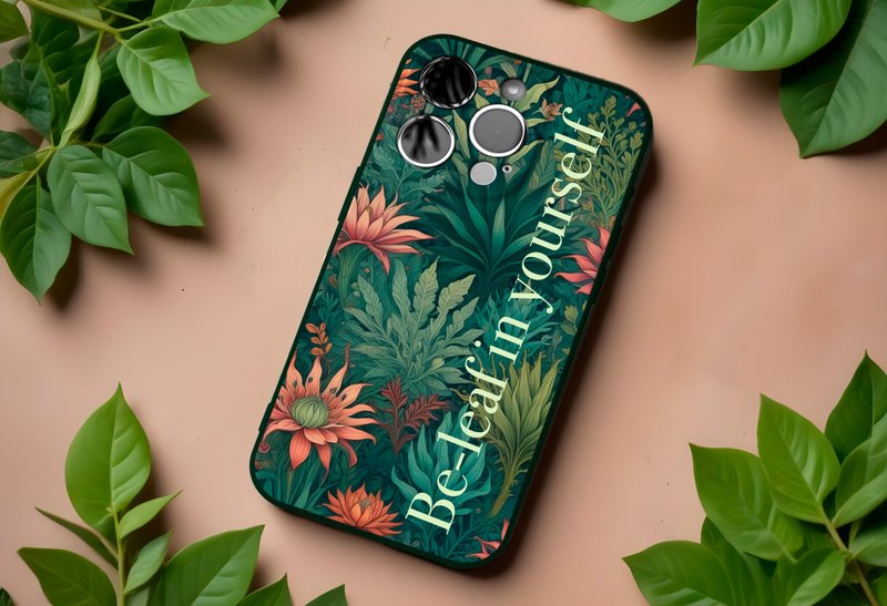 Custom Made Dark Green Plant Floral iPhone 14 15 16 Pro Max TPU Phone Case - เคส/ซองมือถือ - พลาสติก สีเขียว