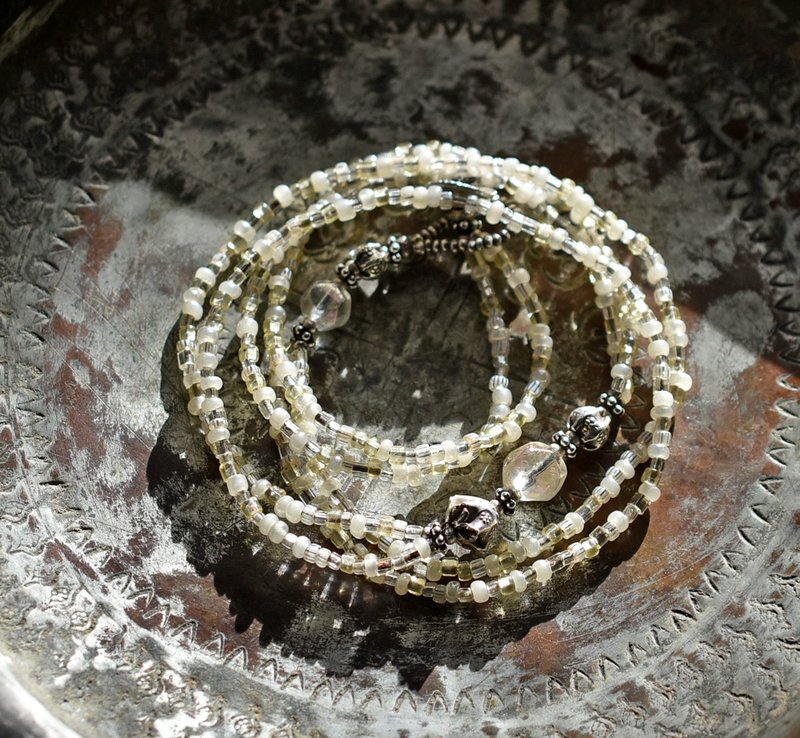 Double Strand Necklace with Aurora Czech Beads, Karen Silver, Gooseberry, and French/Italian Vintage Beads - 項鍊 - 玻璃 白色