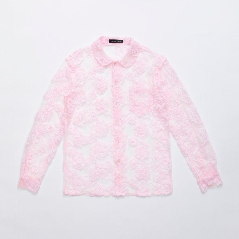Floral lace shirt - 女襯衫 - 聚酯纖維 粉紅色