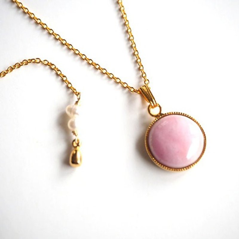 [Cherry Blossom] Cloisonne Mini Circle ♡ Freshwater Pearl Necklace - Necklaces - Glass 