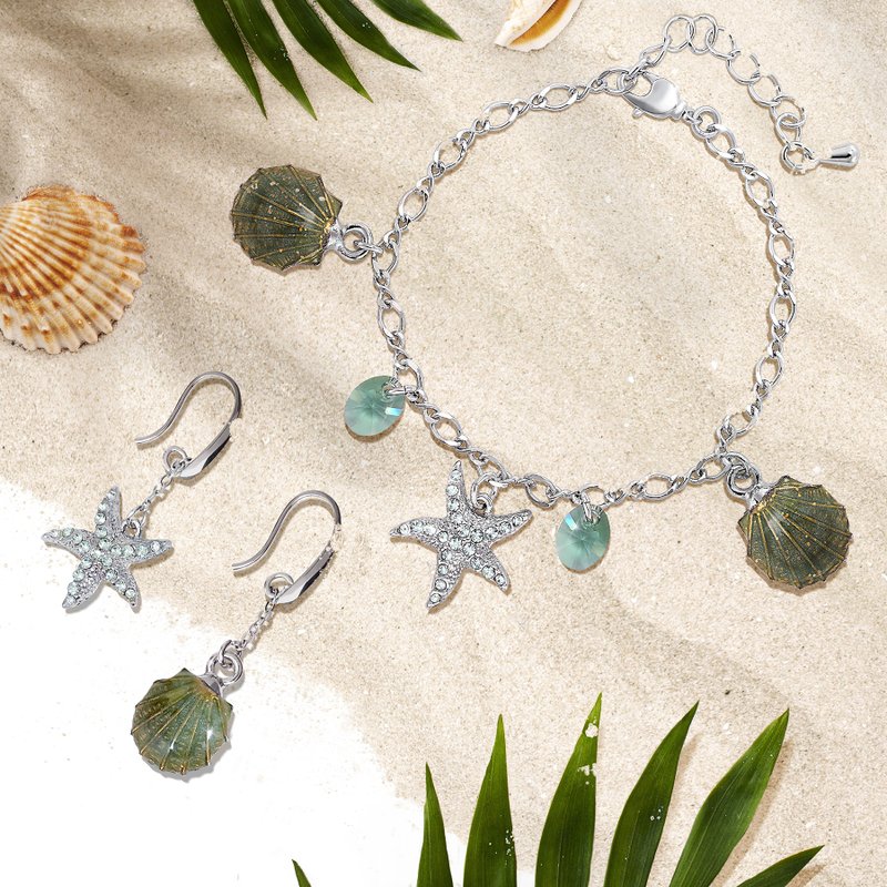 Austrian Light peach colour Starfish & Shell earrings - Bracelets - Crystal Green