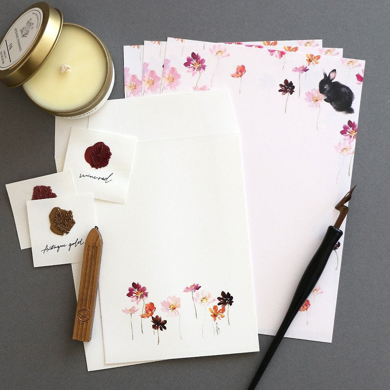 Cosmos and black rabbit letter set - Envelopes & Letter Paper - Paper Pink