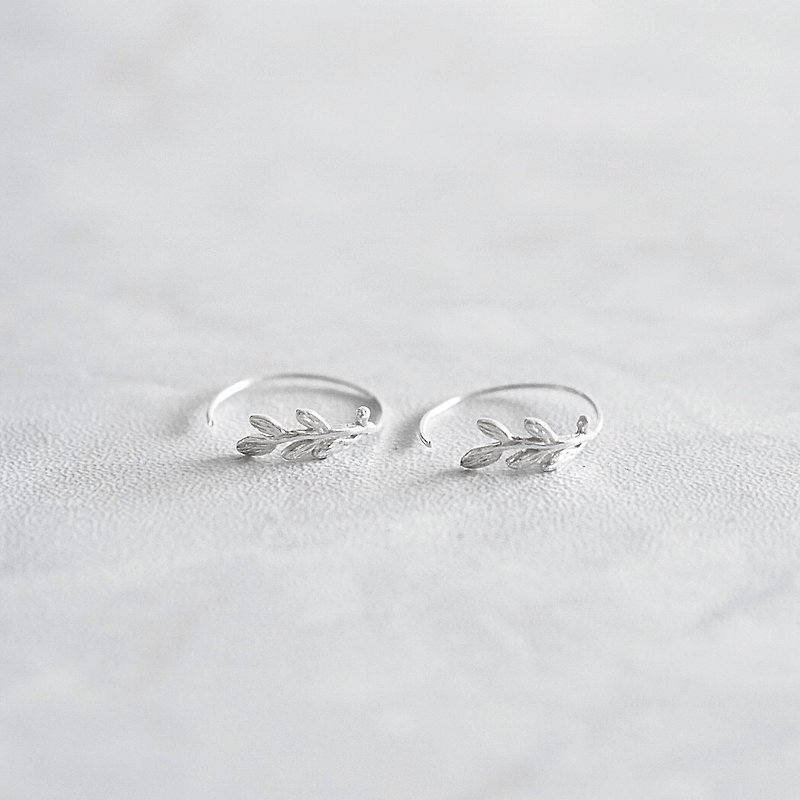 Fern Leaf | Hoop Sterling Silver Earrings - ต่างหู - เงิน 