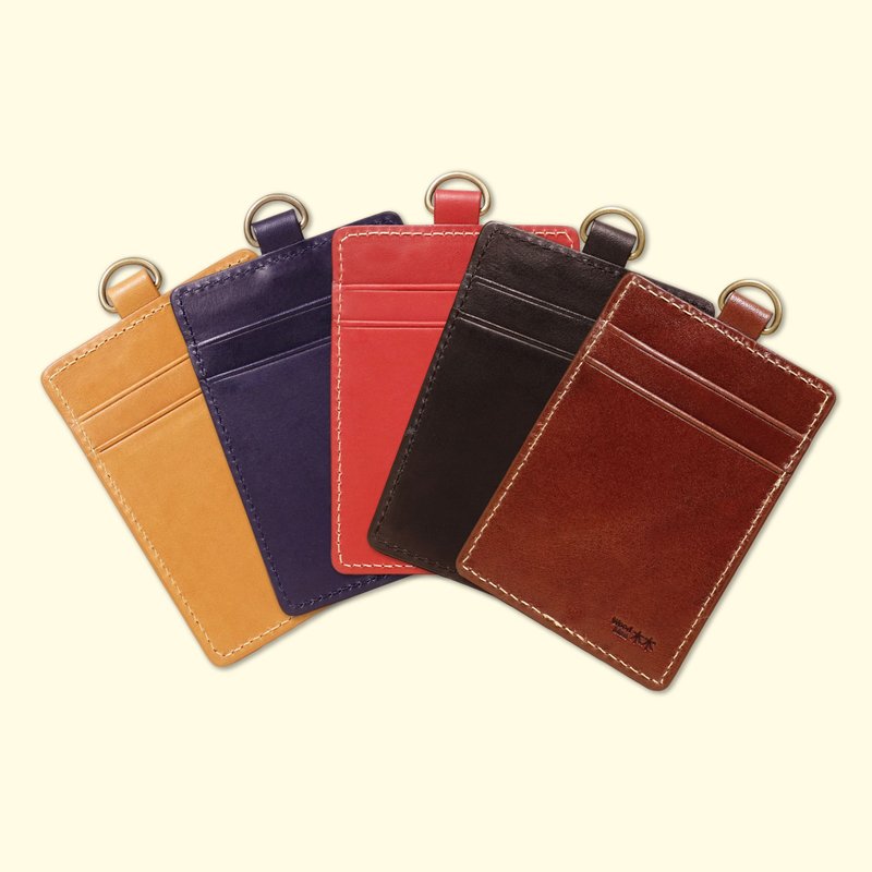 Classic genuine leather ID holder in five colors with optional cowhide lanyard (customized with English name) - ID & Badge Holders - Genuine Leather Brown