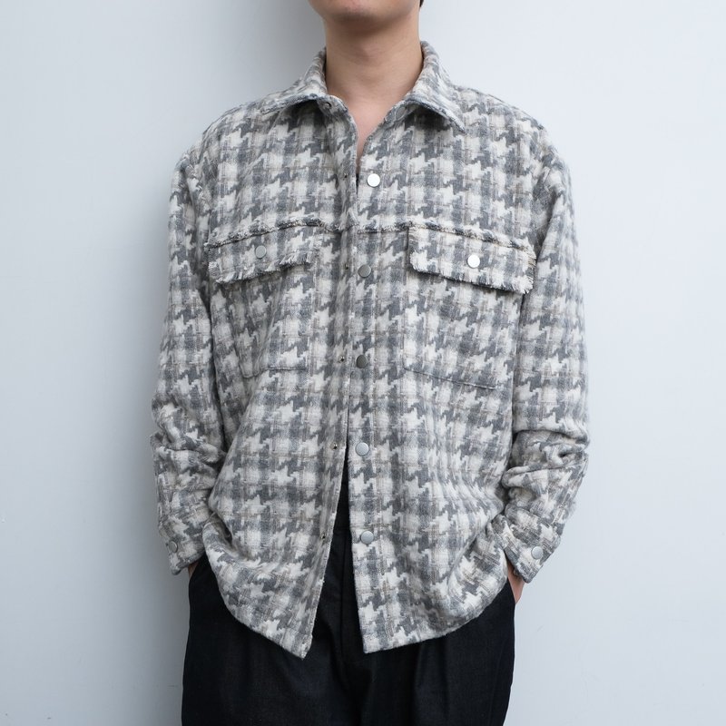 KAIKAI - Mirror Reflection - 羊毛混紡編織格夾克外套 - 米灰 - 男夾克/外套 - 羊毛 多色