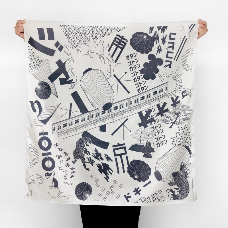 Tokyo Manga Midnight Blue - スカーフ - コットン・麻 ブラック