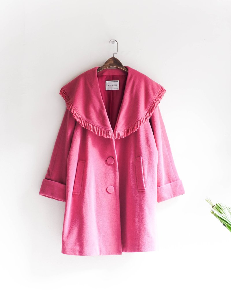 River Hill - Shimane peach pink elegant woman antique sheep large lapel wool coat wool coat wool vintage wool vintage overcoat oversize - เสื้อแจ็คเก็ต - ขนแกะ สึชมพู