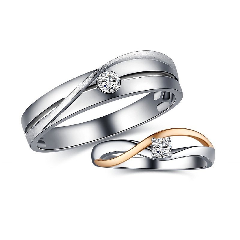 Diamond 316L Surgical Steel with 14K Gold Ring Casting Jewelry for Couple - แหวนคู่ - เพชร สีเงิน