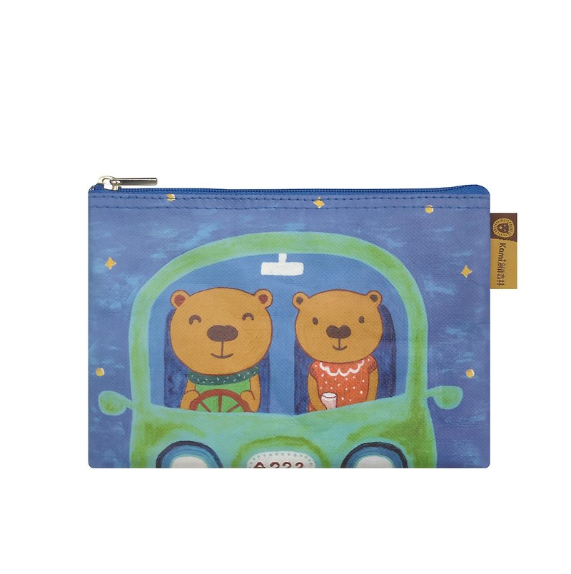 Sunny Bag x Kami Creative Forest Universal Storage Bag (Middle)-Car Bear Date - กระเป๋าเครื่องสำอาง - วัสดุอื่นๆ สีน้ำเงิน