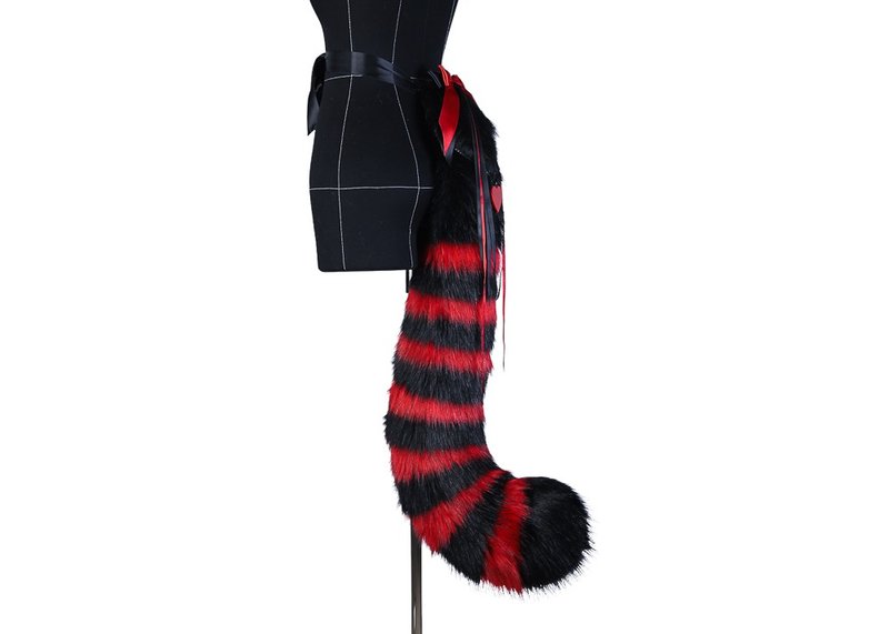 Black And Red Cheshire Cat Tail Faux Fur Tail - 其他 - 其他人造纖維 紅色