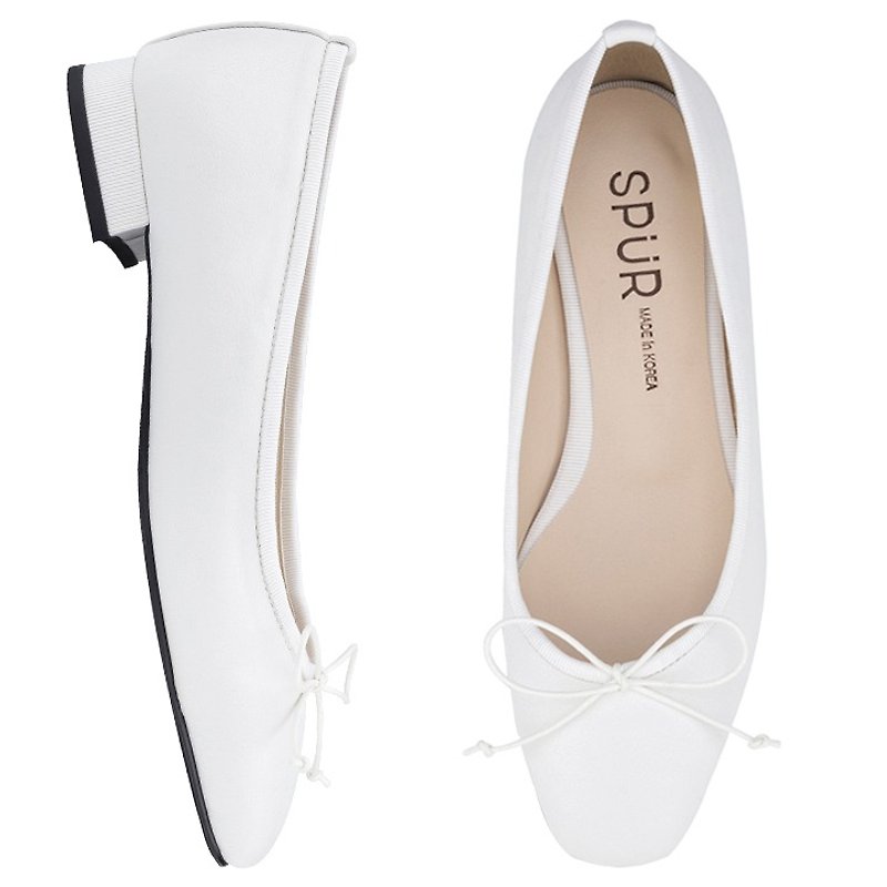 PRE-ORDER – SPUR SQUARISH FLAT LS9041 WHITE - รองเท้าวิ่งผู้หญิง - หนังแท้ ขาว