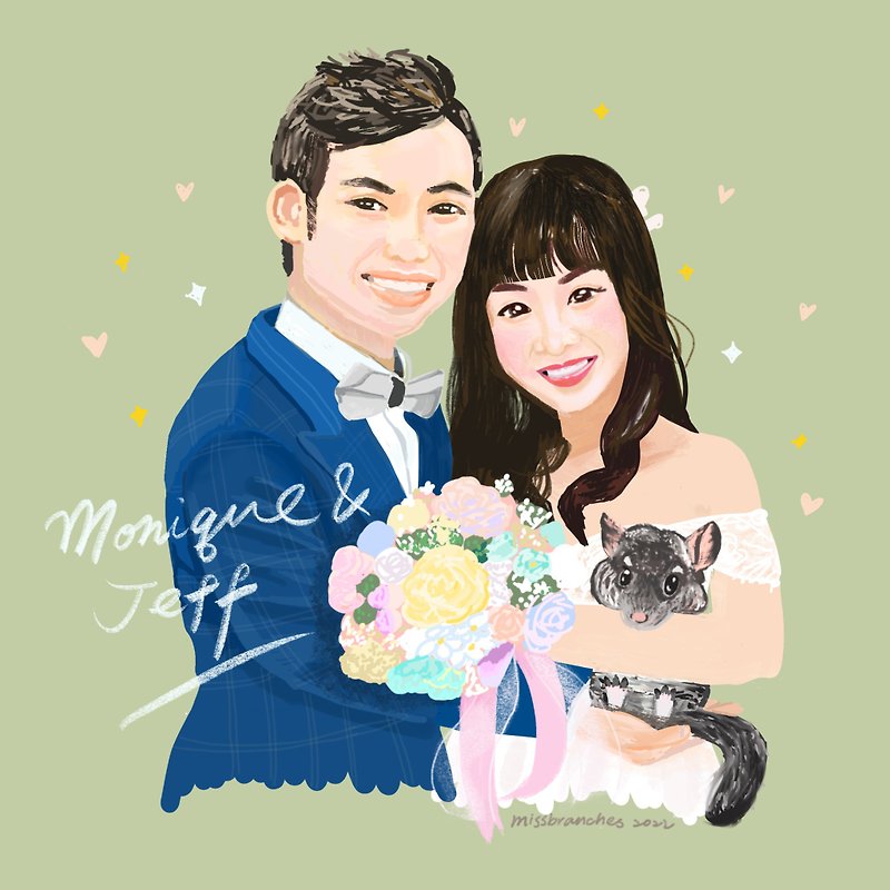 Customized Cute Like Yan Painting | Digital Electronic File for 2 Married Couples (Additional Paper Cards and Photo Frames Can Be Printed) - Customized Portraits - Other Materials Multicolor