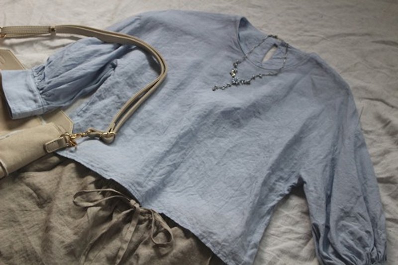 Puff sleeve blouse long sleeve / light blue [Made to order] - Women's Tops - Cotton & Hemp 