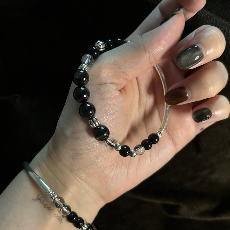 金運石純銀水晶手鏈 - 手鍊/手環 - 水晶 黑色
