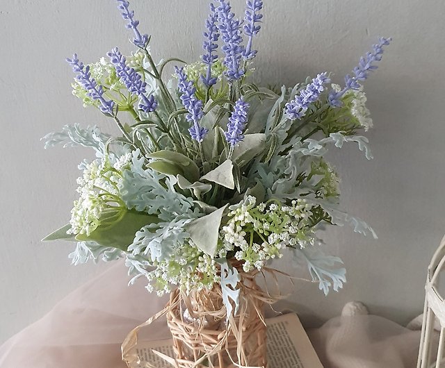 籐ガラスの花瓶とラベンダーの花束 リアルな花 高品質の造花 造花 ショップ Maniaflower 置物 Pinkoi