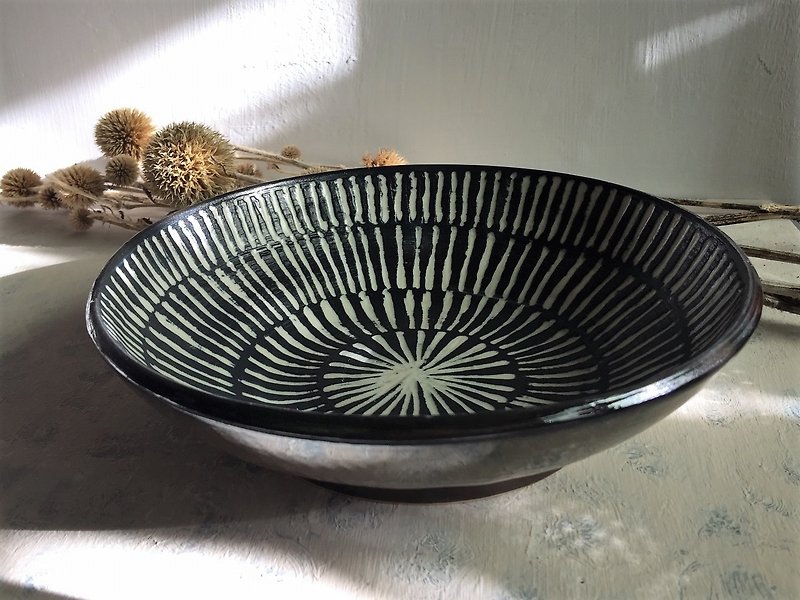 Black and white mediation - market _ pottery plate - Small Plates & Saucers - Pottery Black